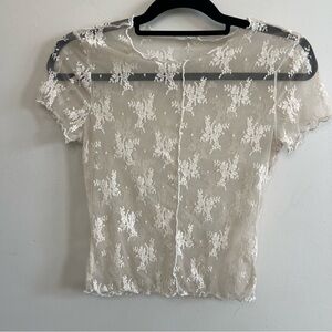 Sheer Floral Lace Short Sleeve Top Boho Bohemian Indie Western Rave Party Spring